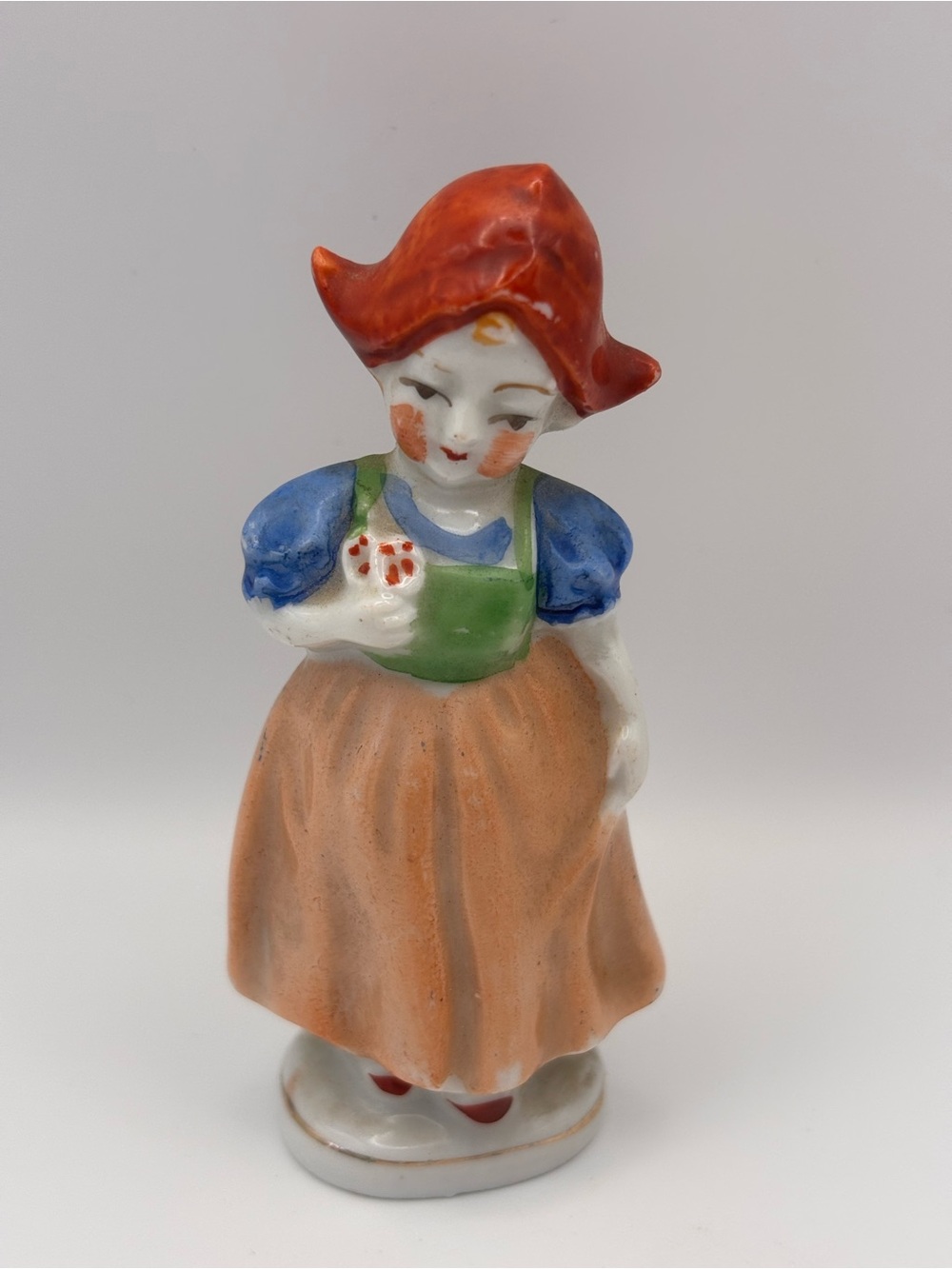 Vintage Porcelain Dutch Girl Miniature Figurine Japan Hand Painted